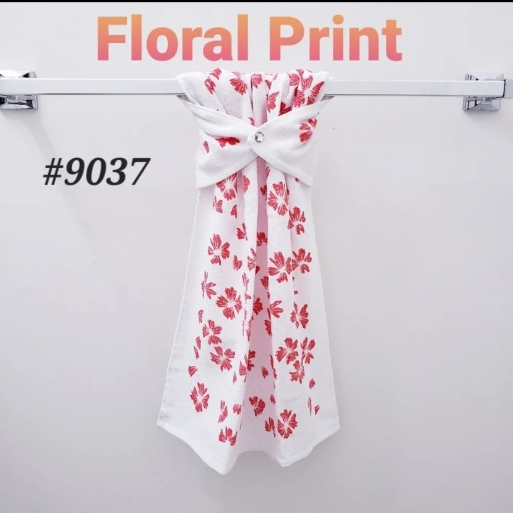 #9037-D ■NEW! FLORAL Hang'N'Snap Hand Towel🤍Select Plastic snap🤍